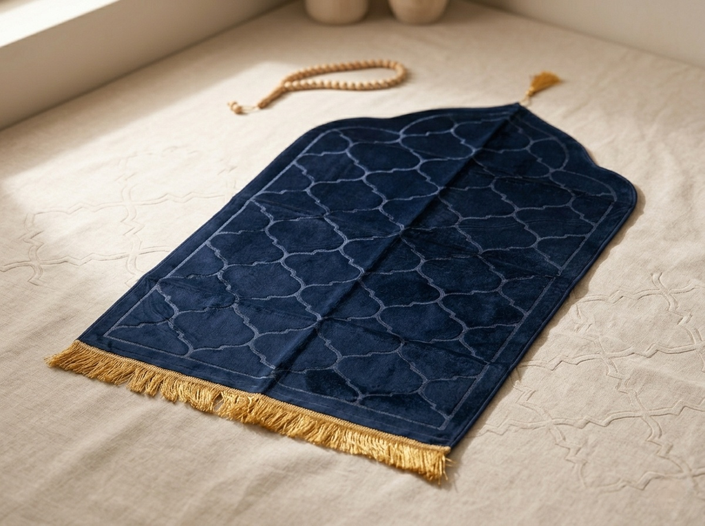 Gebetsteppiche Mihrab Form dunkelblau und Tesbih